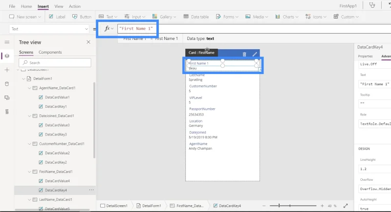 Power Apps -lomakkeet ja tietokortit yksityiskohdassa