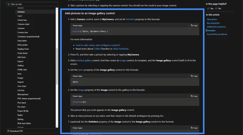 PowerApps-dokumentasjon: Bruke MS Docs for ekspertfunksjoner