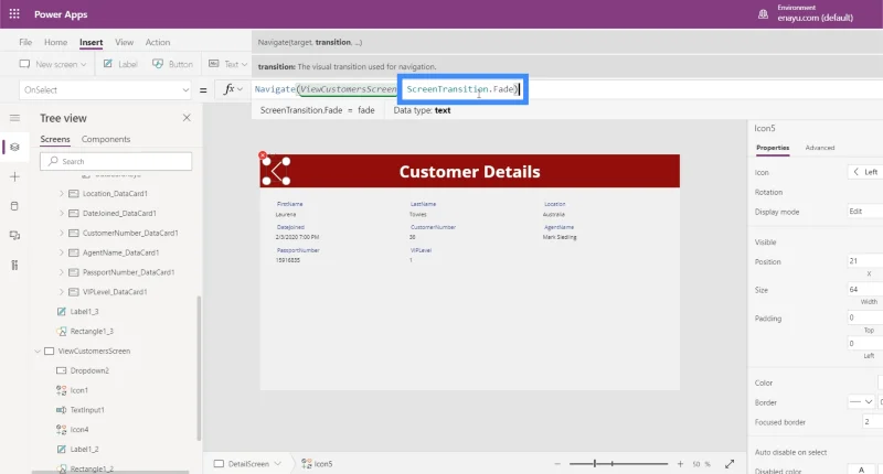 MS Power Apps detaljskjerm og skjemaskjerm