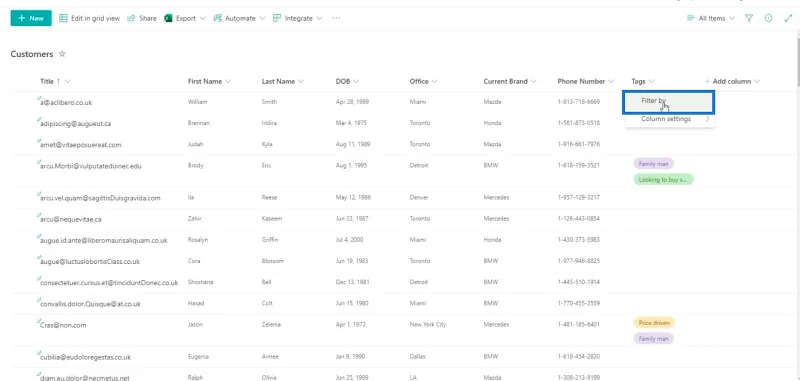 Legger til SharePoint-valgfelt i en liste