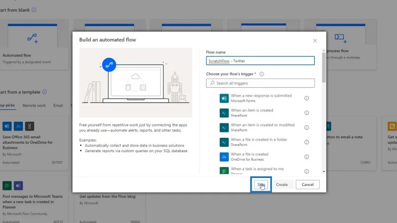 A Power Automate folyamatok létrehozása a semmiből