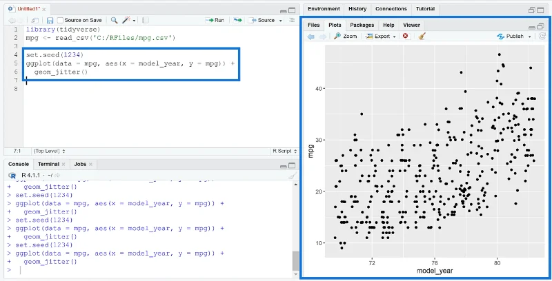 Jitter-kaavion luominen Ggplot2:lla RStudiossa