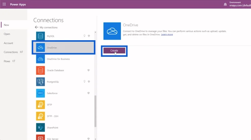 Power Apps-miljøoppsett: Koble til OneDrive og Google Drive