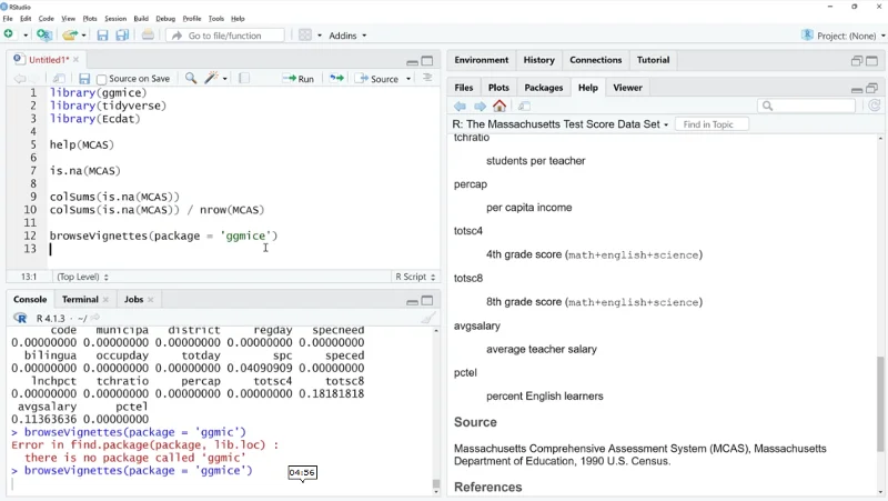 Visualiserer manglende data i RW/GGMICE