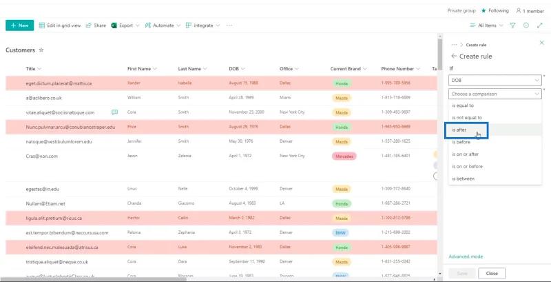 SharePoint-luettelon muotoilun esittely