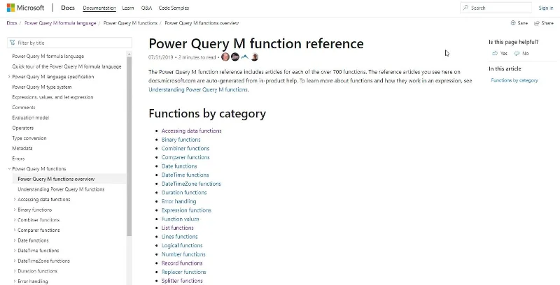 Power Query -funktiot, avainsanat ja tunnisteet