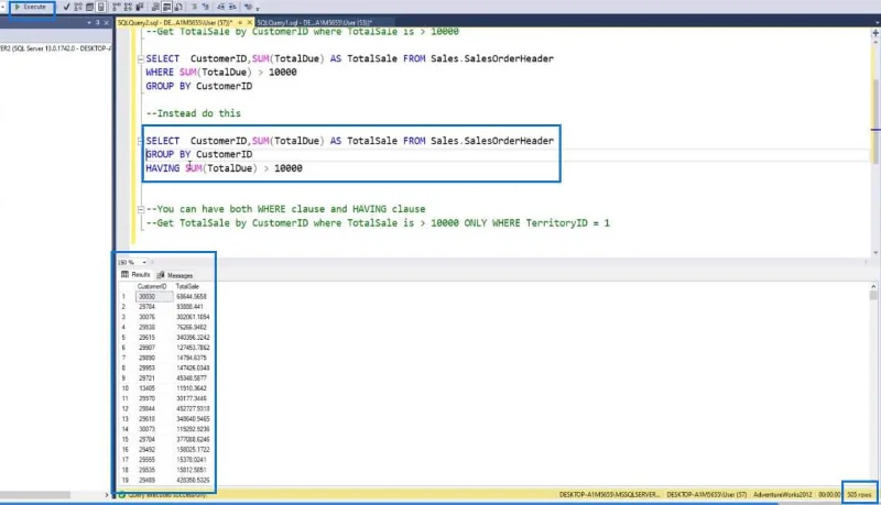HAVING Klausul i SQL samlede funktioner