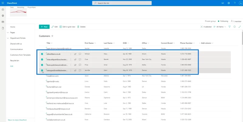 SharePoint-listeelement: Redigering av enkelt og flere elementer