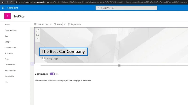 Úprava stránky lokality SharePoint