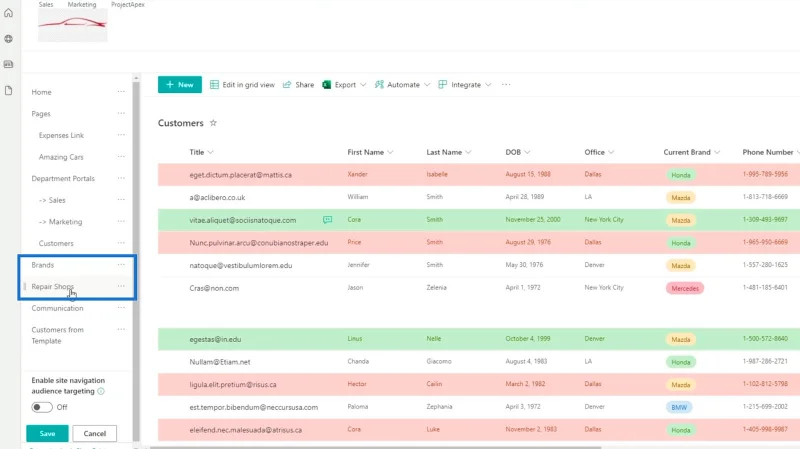 Tilføjelse af SharePoint List Navigation