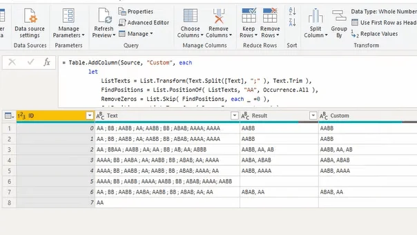 Power Query Advanced Editorin käyttäminen arvojen poimimiseen ennen tiettyä tekstiä