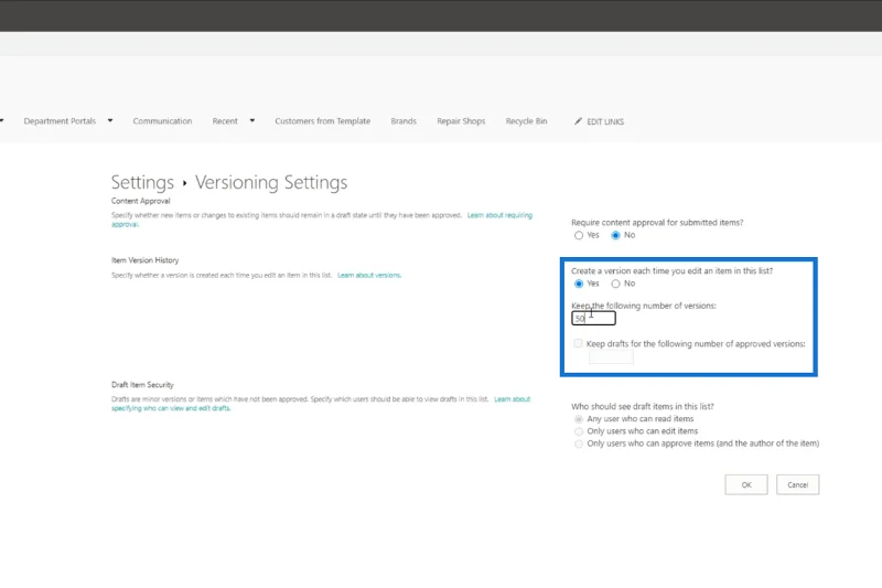 Versiohistoria SharePoint-luetteloissa