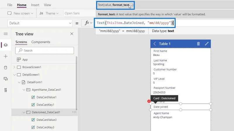 PowerApps-datakort og eiendomstildeling