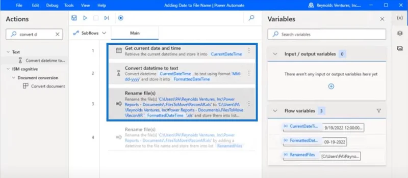 Lisää päivämäärä tiedostonimeen Power Automate Desktopissa