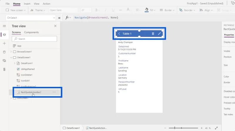 Power Apps -lomakkeet ja tietokortit yksityiskohdassa