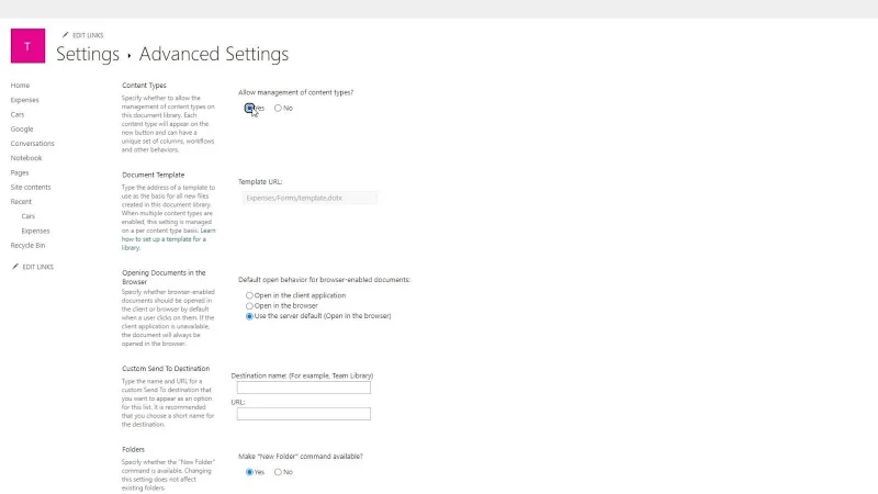 Innstillinger for SharePoint-nettstedbibliotek |  Et overblikk