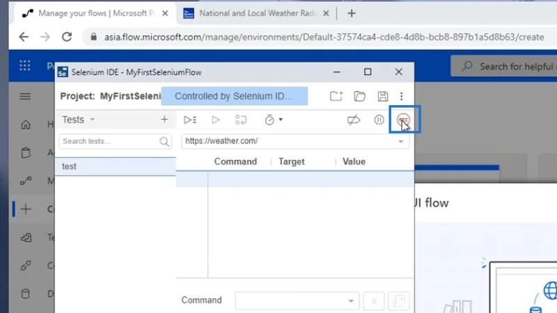 Selenium IDE Power Automate -käyttöliittymässä