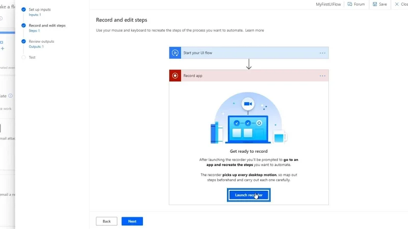 Käyttöliittymän kulkusyötteet Microsoft Power Automatessa