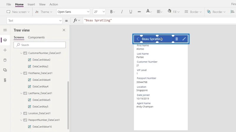 PowerApps-datakort og eiendomstildeling