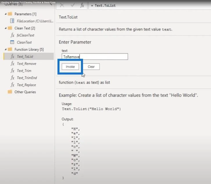 Opprette en tilpasset tekstrensefunksjon i Power Query
