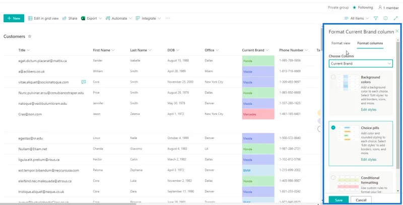 SharePoint-luettelon muotoilun esittely