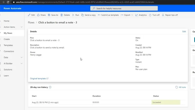 Flowdiagrammer og flowdetaljeside i Power Automate