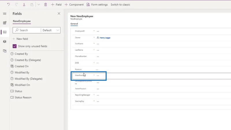 PowerApps-skjema: Legge til og endre felt