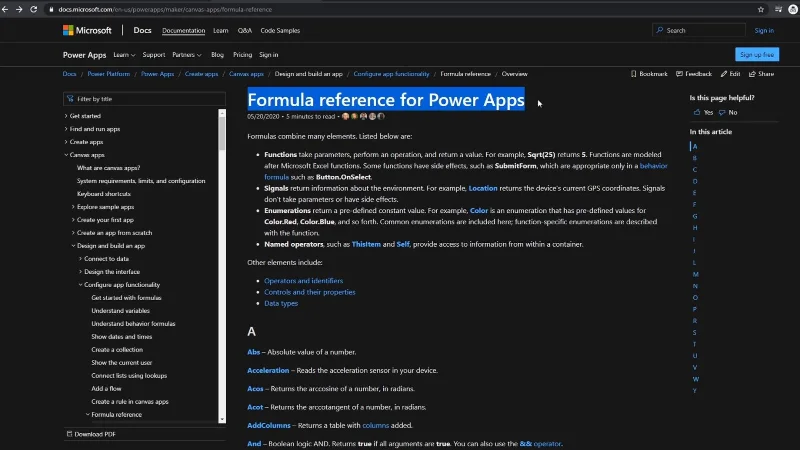 PowerApps funksjoner og formler |  En introduksjon