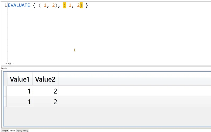 DAX Studio EVALUATE Eksempel