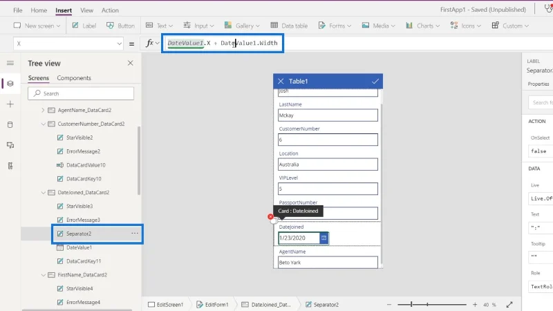 PowerApps-näyttö: muokkaaminen ja päivittäminen