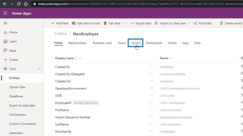 PowerApps-skjema: Legge til og endre felt