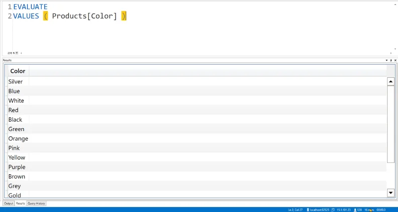 DAX Studio EVALUATE Eksempel