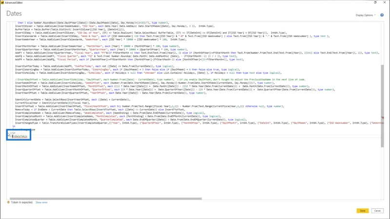 Konverter datotabelfunktionen til en tabelforespørgsel i LuckyTemplates
