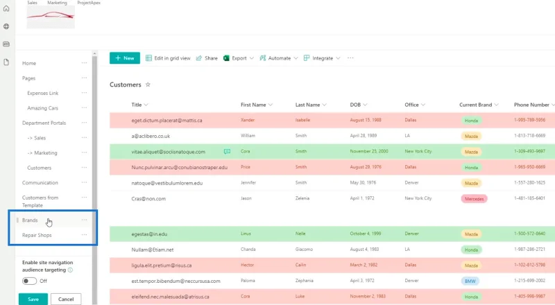 Tilføjelse af SharePoint List Navigation