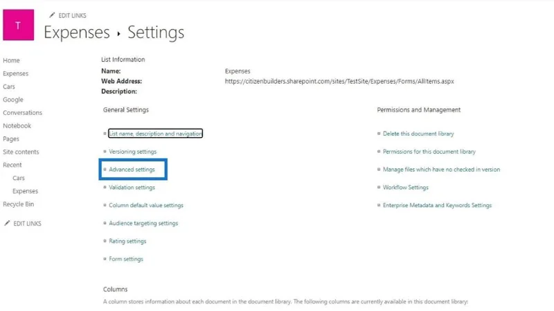 Innstillinger for SharePoint-nettstedbibliotek |  Et overblikk