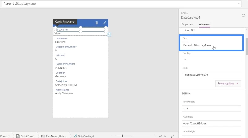 Power Apps -lomakkeet ja tietokortit yksityiskohdassa