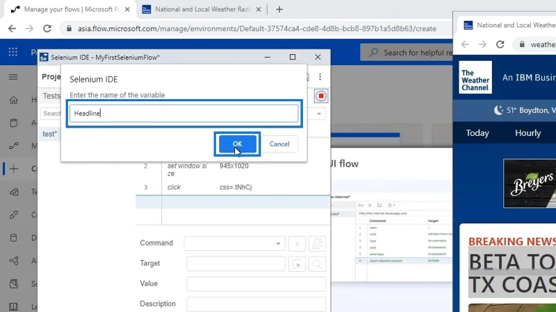 Selenium IDE Power Automate -käyttöliittymässä