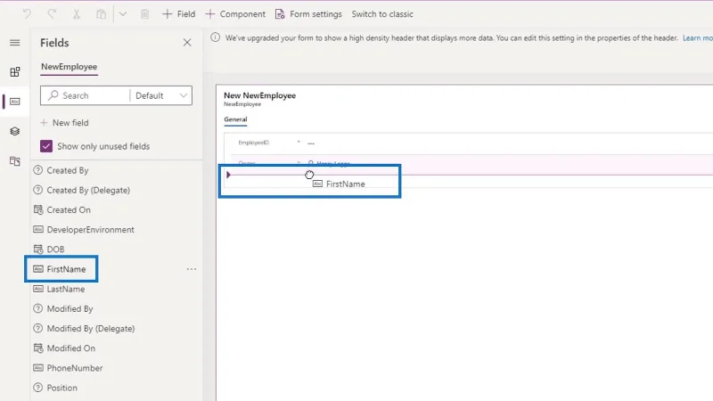 PowerApps-skjema: Legge til og endre felt