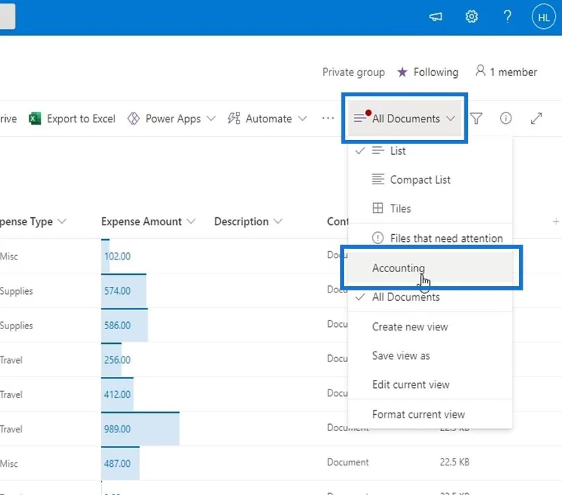 MS SharePoint-visninger |  Opprette og lagre