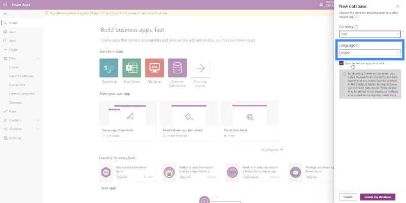 PowerApps CDS: perusteet ja ympäristön asetukset
