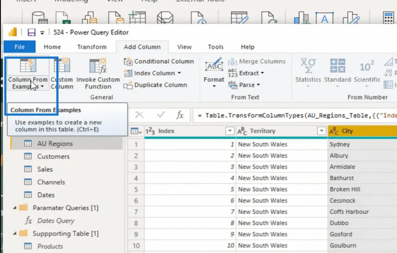 Kolonne fra eksempler LuckyTemplates – Power Query Tutorial