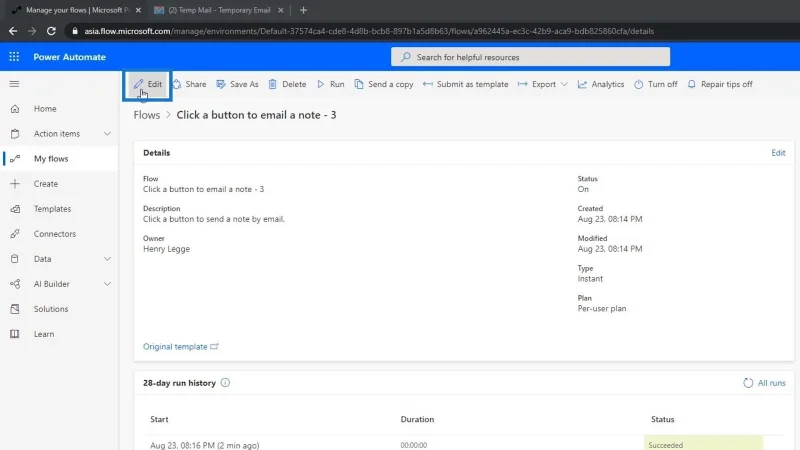 Flowdiagrammer og flowdetaljeside i Power Automate