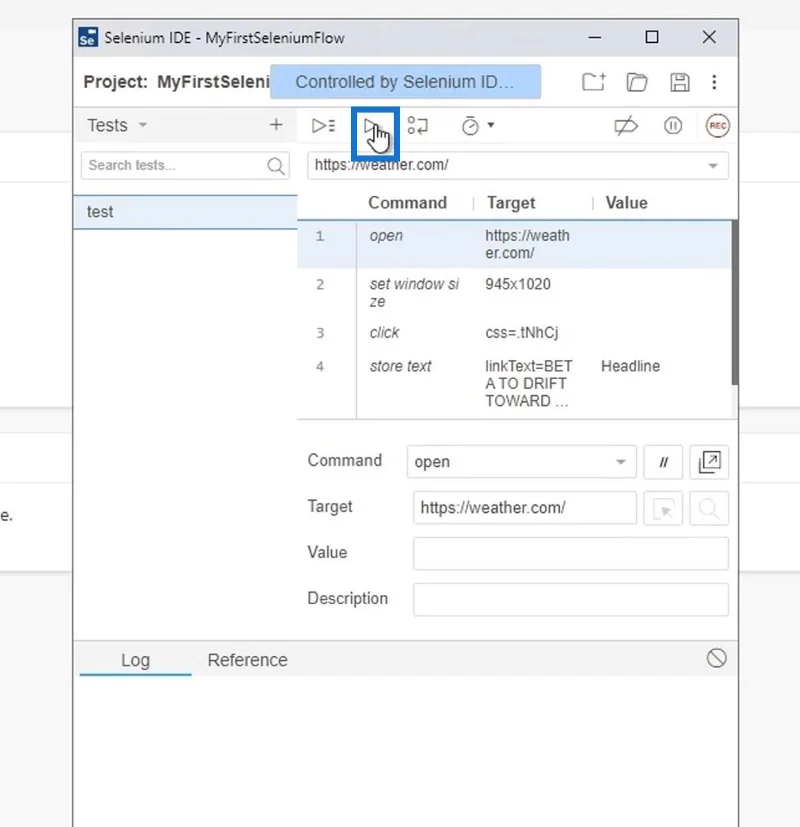 Selenium IDE Power Automate -käyttöliittymässä
