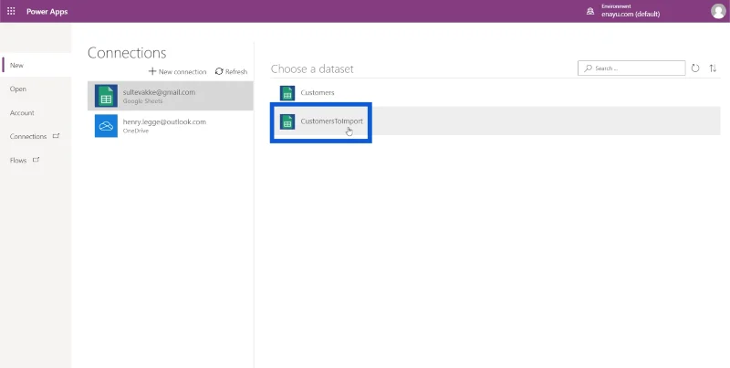 Power Apps-miljøoppsett: Koble til OneDrive og Google Drive