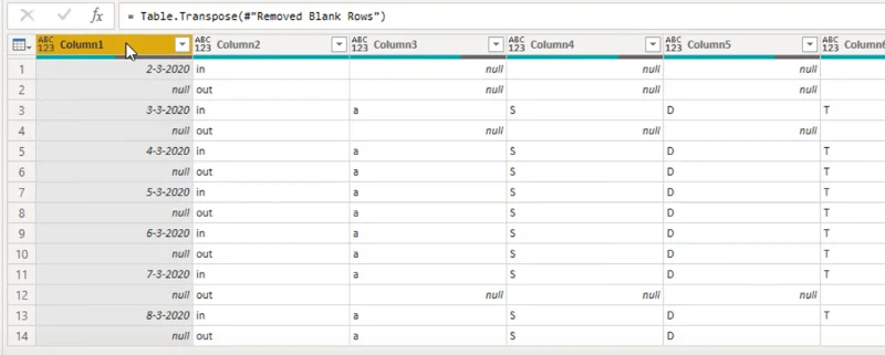 Forvandling af kalendertypelayout til tabelformat i LuckyTemplates ved hjælp af Query Editor