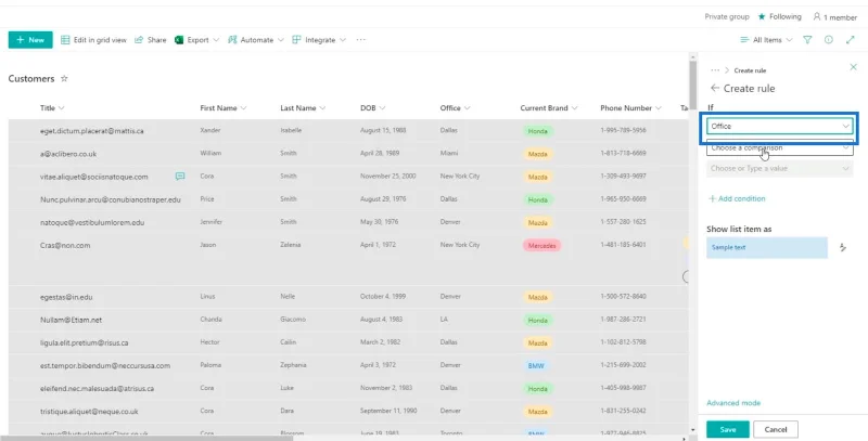 SharePoint-luettelon muotoilun esittely