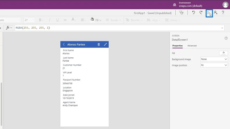 PowerApps-datakort og eiendomstildeling