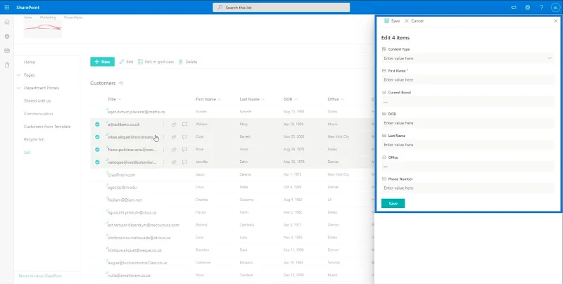 SharePoint-listeelement: Redigering av enkelt og flere elementer