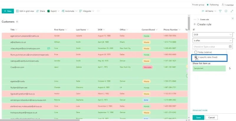 SharePoint-luettelon muotoilun esittely