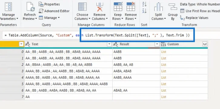 Power Query Advanced Editorin käyttäminen arvojen poimimiseen ennen tiettyä tekstiä